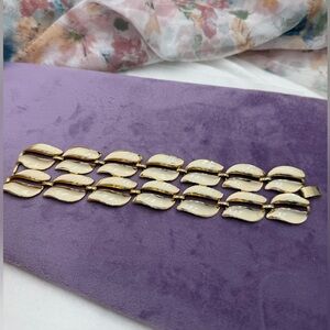 Vintage Century Signed Enamel  Gold and Cream Bracelet